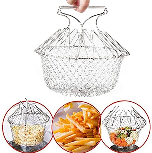 Stainless Steel Chef Basket 12 in 1 Kitchen Tool Deluxe Boiler, Steamer, Strainer & Frying
